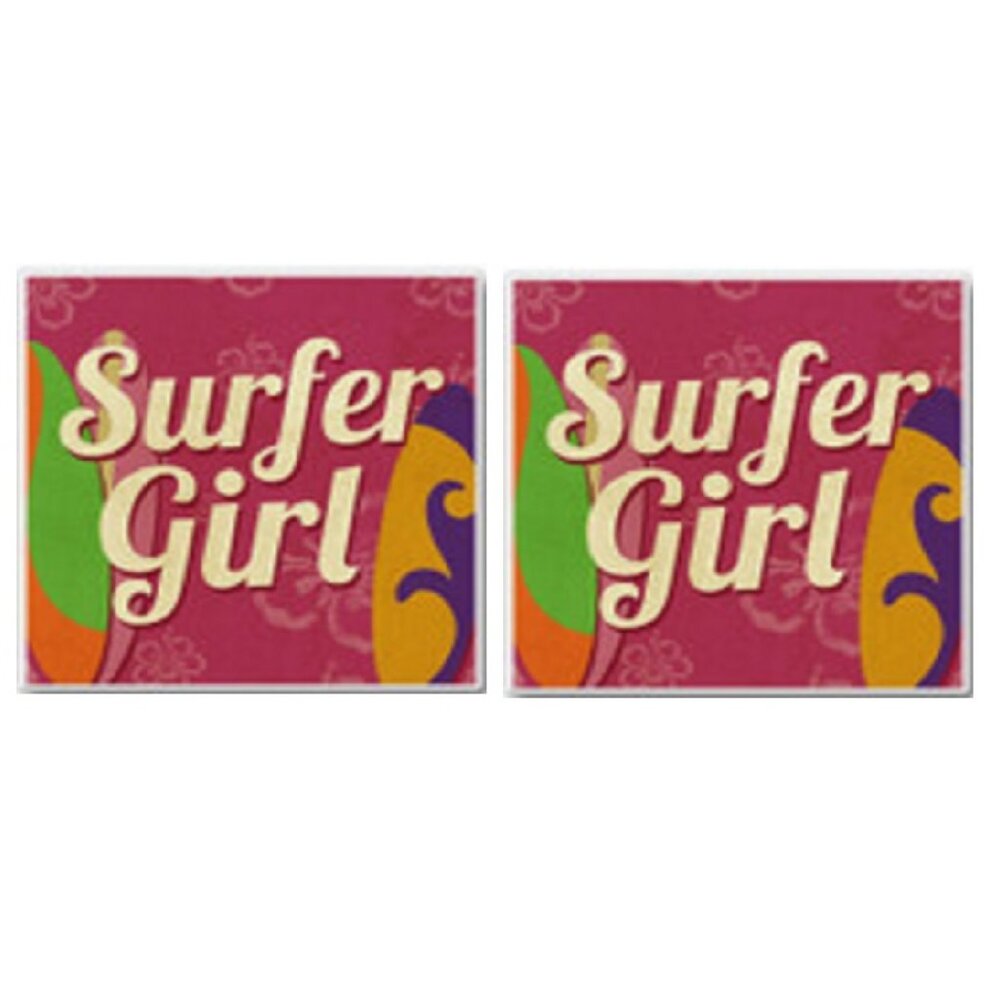Set of Two "Surfer Girl" Ceramic Coasters